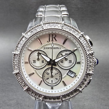Judith Ripka Chronograph Watch Women 38mm MOP Dial Date Crystals Steel New Batt0