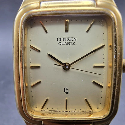 Citizen CQ Tank Watch Men 26mm Champagne Dial Gold Tone 6031-S16890 New Battery1