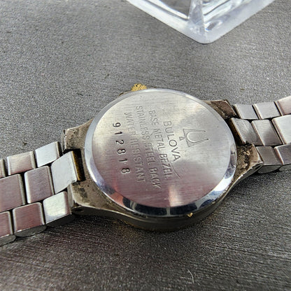 Bulova Watch Women 22mm Silver Dial Two Tone Round 9062101 New Battery