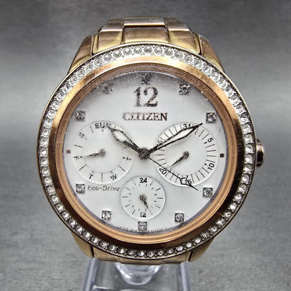 Citizen Eco-Drive Silhouette Crystal Watch Women 37mm White Dial Rose Gold Runs0