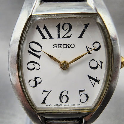 Seiko Watch Women 23mm White Dial Two Tone Tourneau 7N000AG0 New Battery1