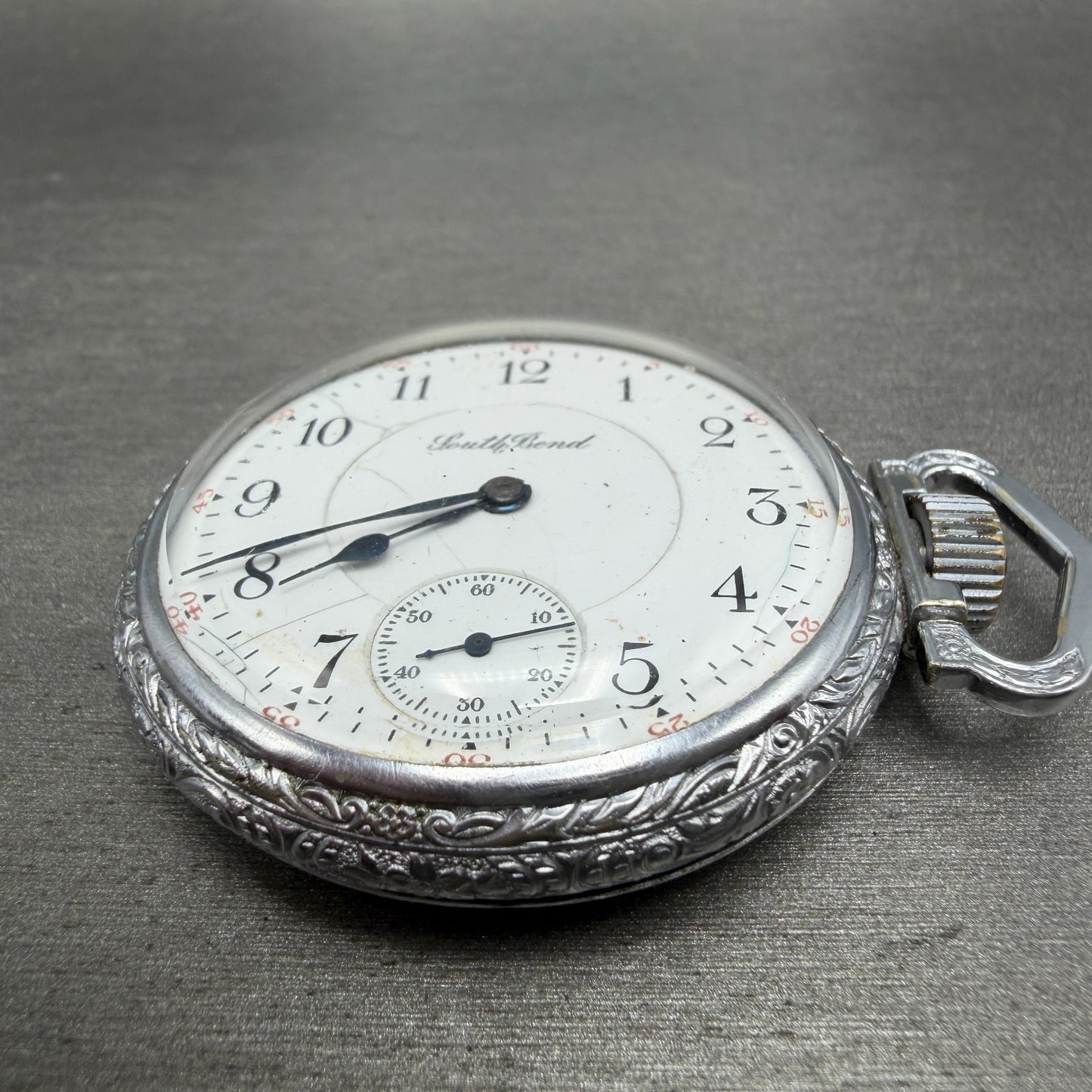 South Bend Pocket Watch White Dial Silver Tone Grade 292 Manual Wind PARTS3