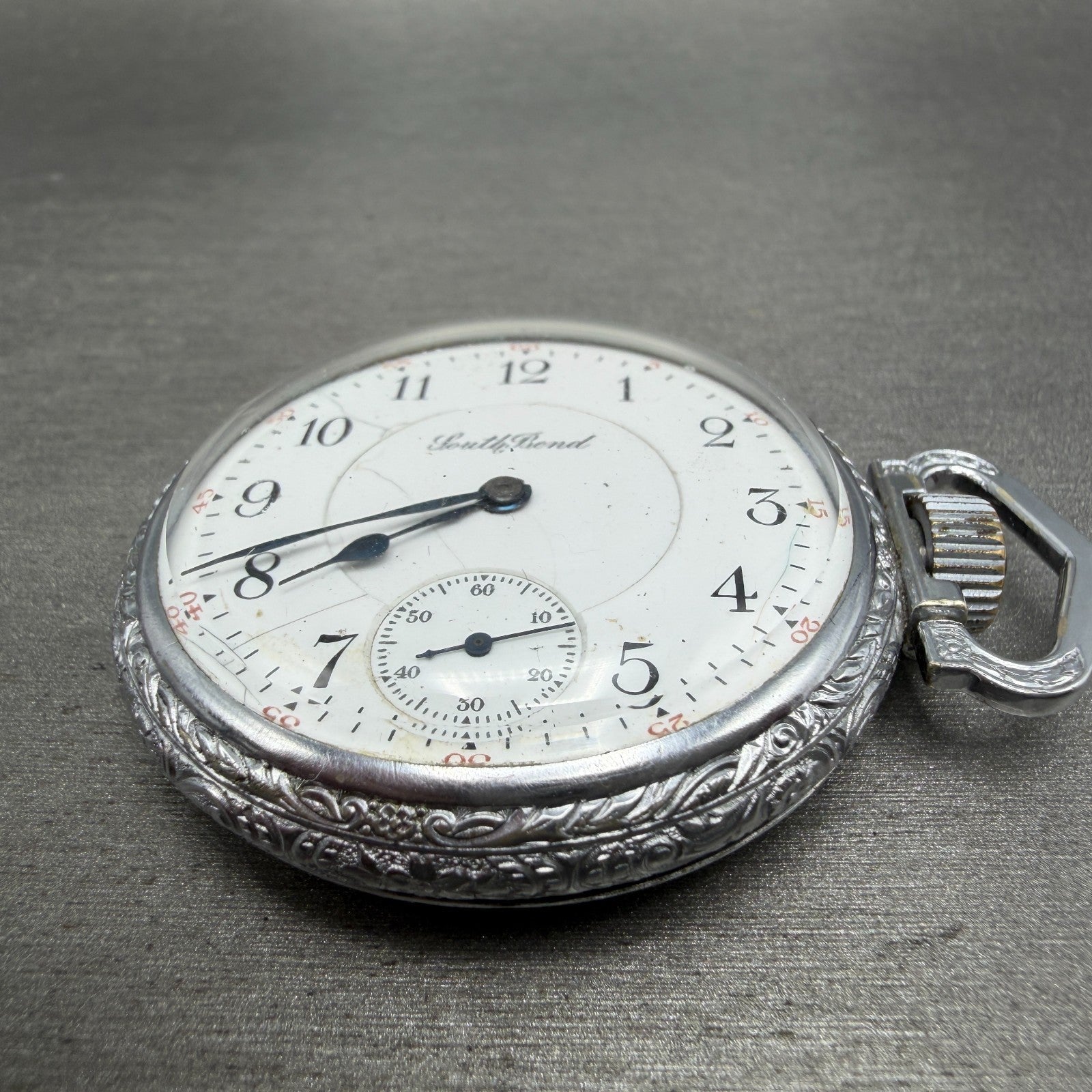 South Bend Pocket Watch White Dial Silver Tone Grade 292 Manual Wind PARTS3