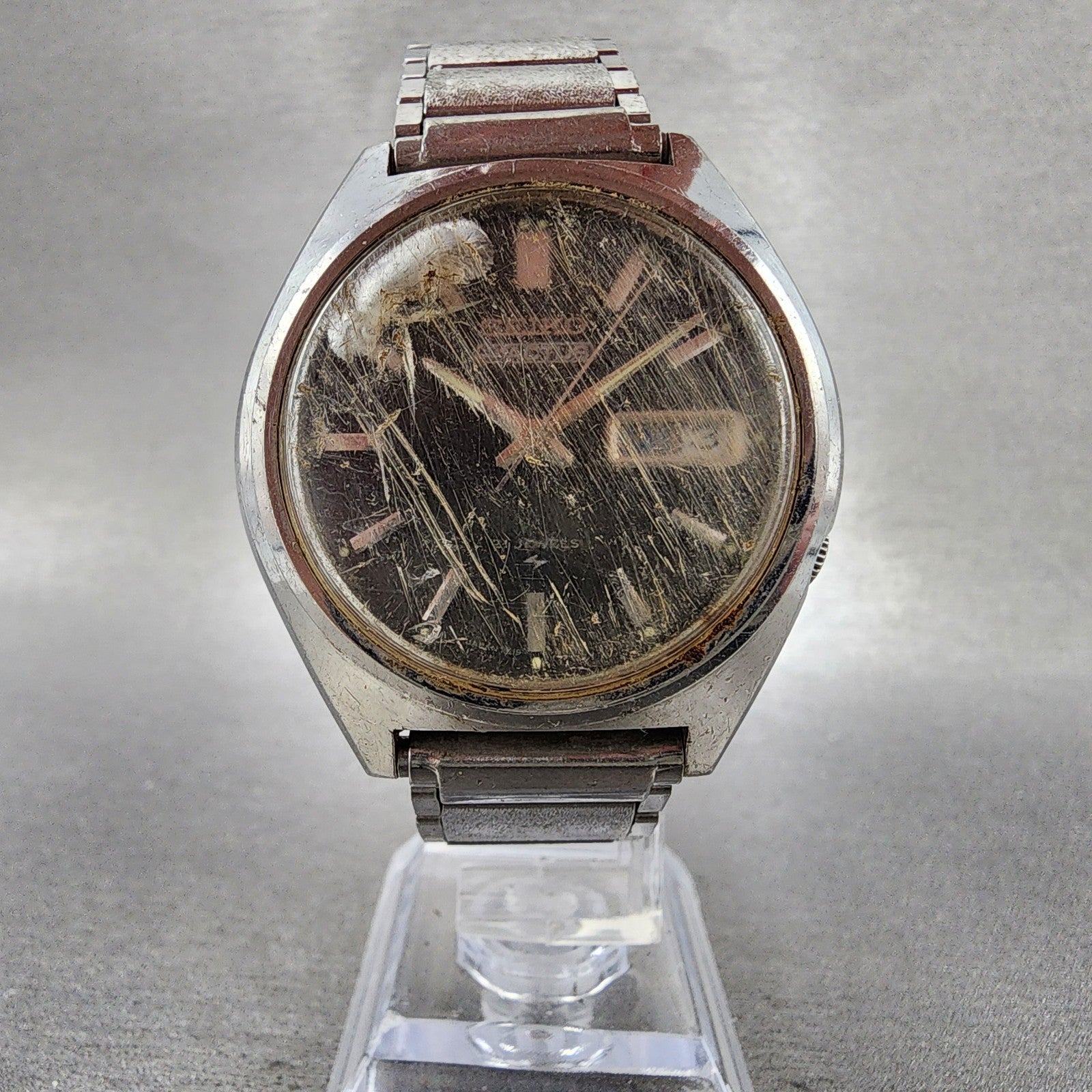 Seiko 5 Actus Watch Men 38mm Gray Dial Silver Tone Daydate 70198010 PARTS6