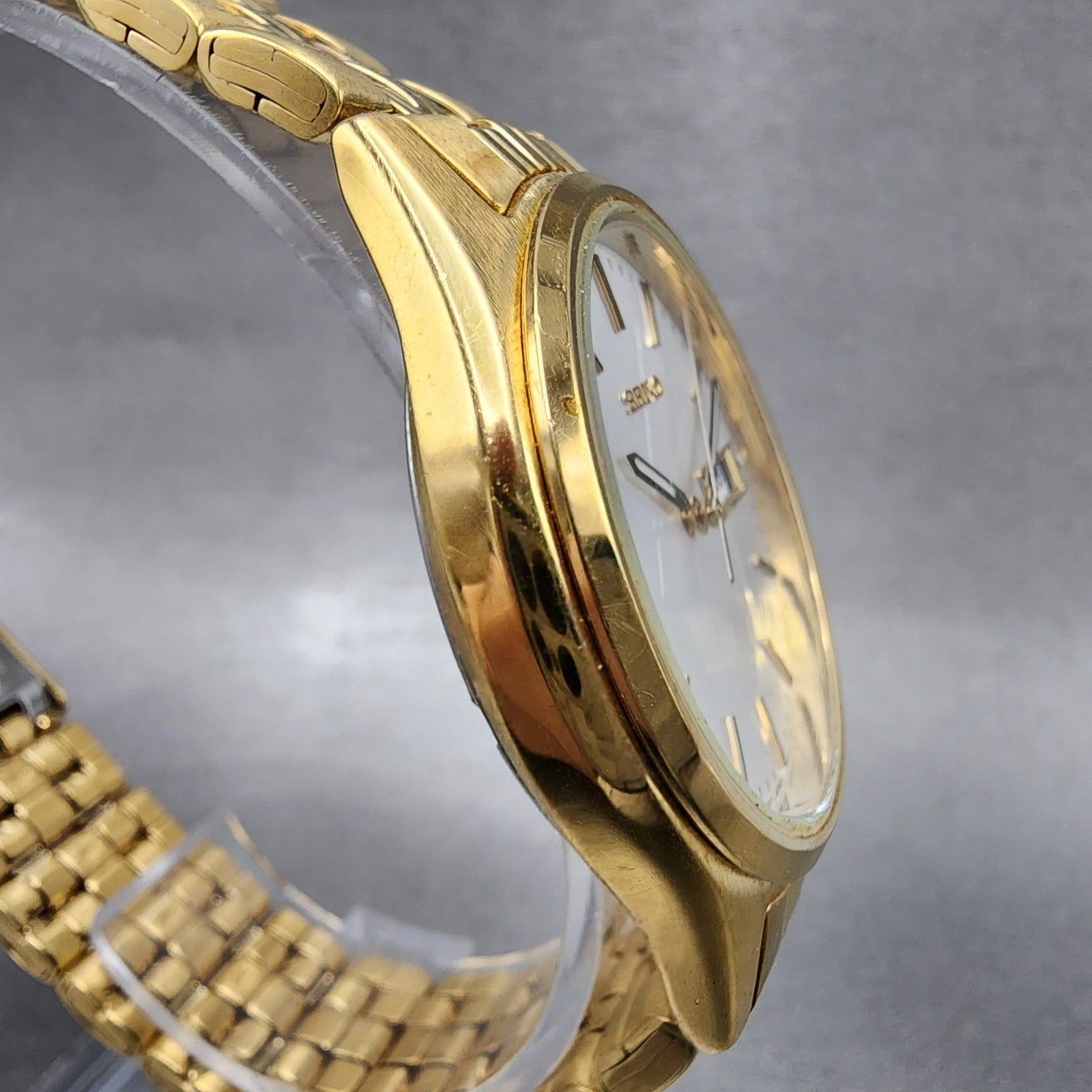 Seiko Watch Men 37mm Silver Dial Gold Tone Daydate Round V7439009 New Battery3
