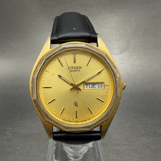 Citizen CQ Watch Men 35mm Gold Tone Gold Tone Daydate 6100-S16725 New Battery0