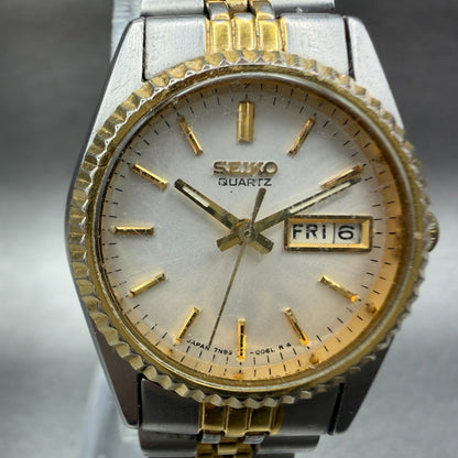 Seiko Watch Women 24mm White Dial Two Tone Daydate Round 7N83-0049 New Batt MKLA1