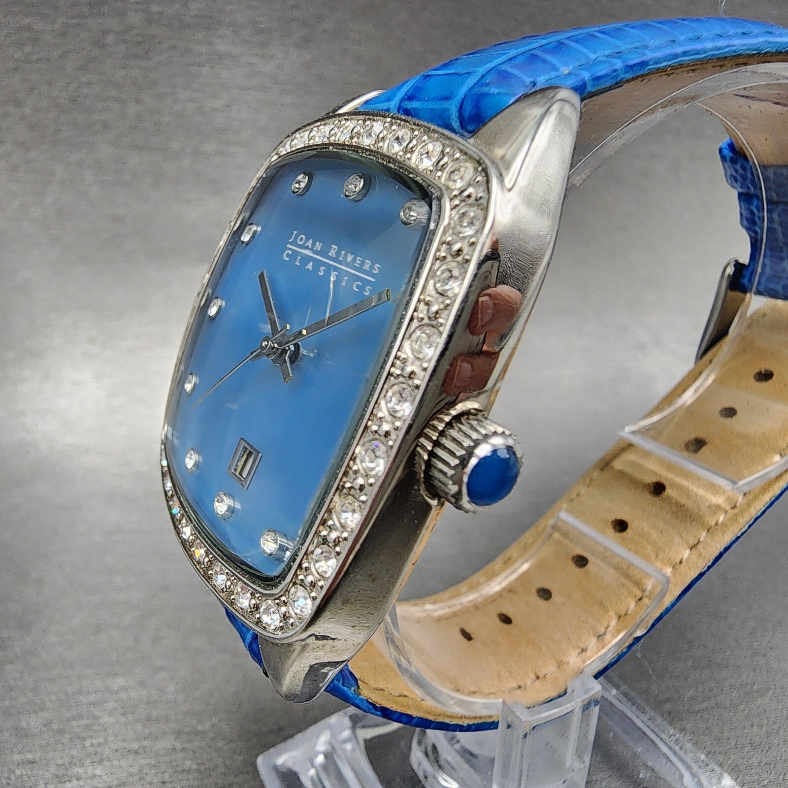Joan Rivers Classic Watch Women 38mm MOP Silver Tone Rectange Crystal Bezel Runs2
