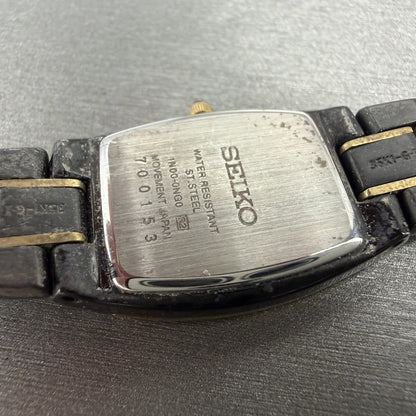 Seiko Tank Watch Women 19mm Black Dial Black & Gold Tone 1N00-0NG0 New Battery9