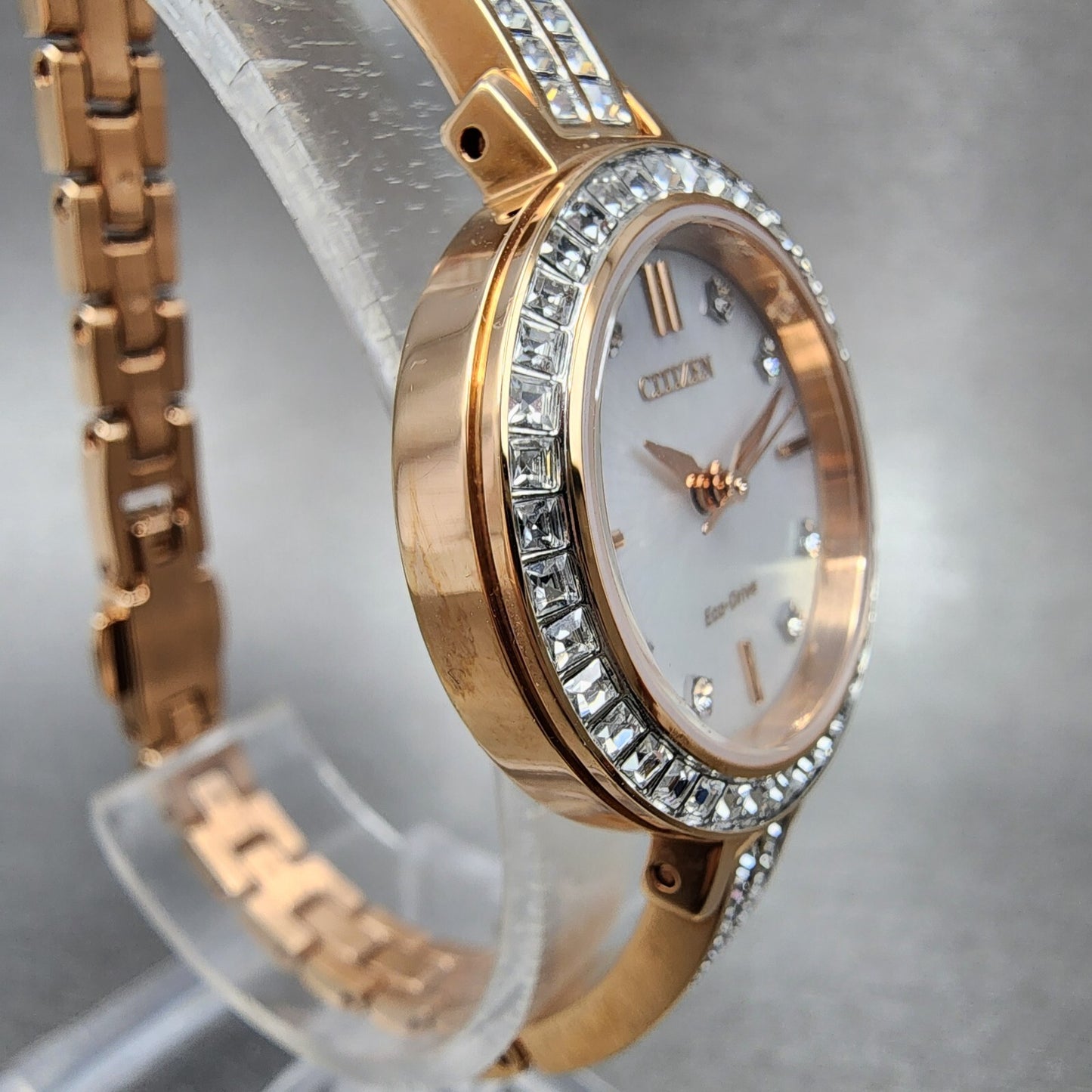 Citizen EcoDrive Silhouette Crystal Watch Women 25mm MOP Dial Rose Gold Tone3