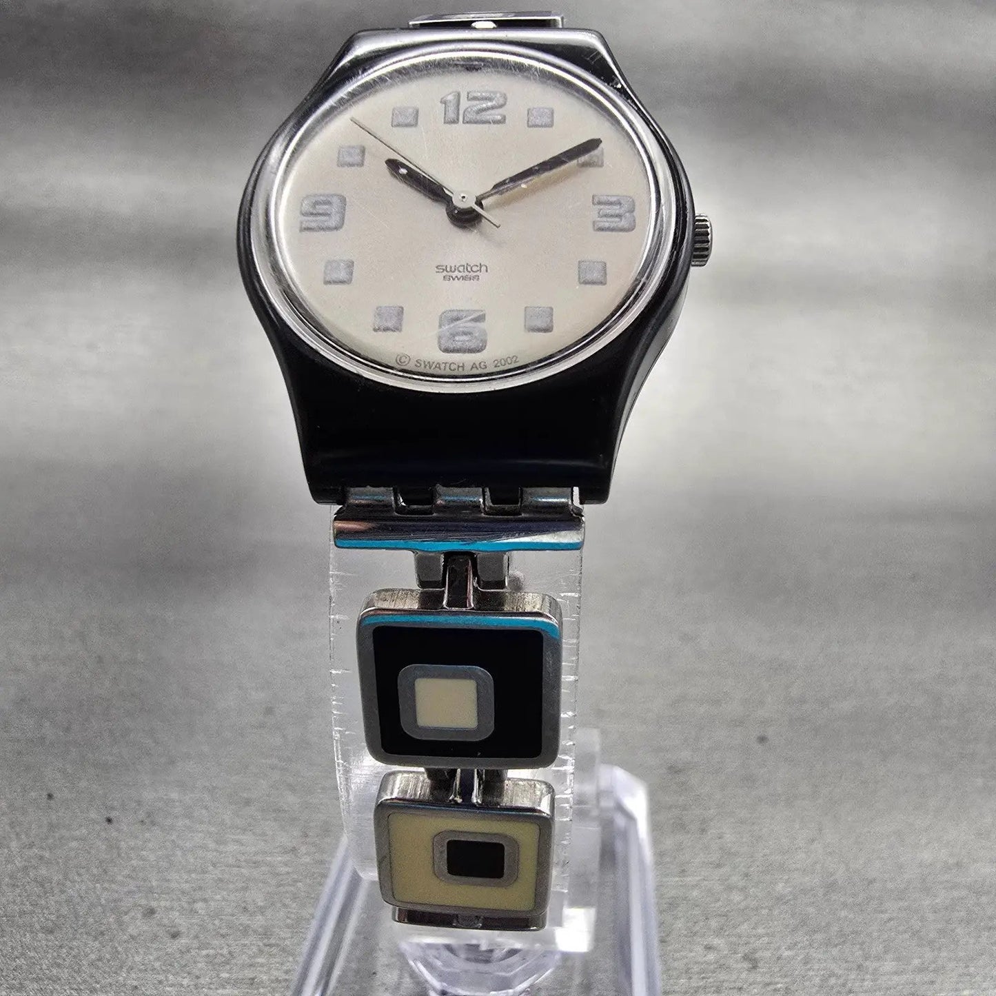 Swatch Lady Chessboard Watch Women Ivory Dial Black Case Round LB160G New Batt5