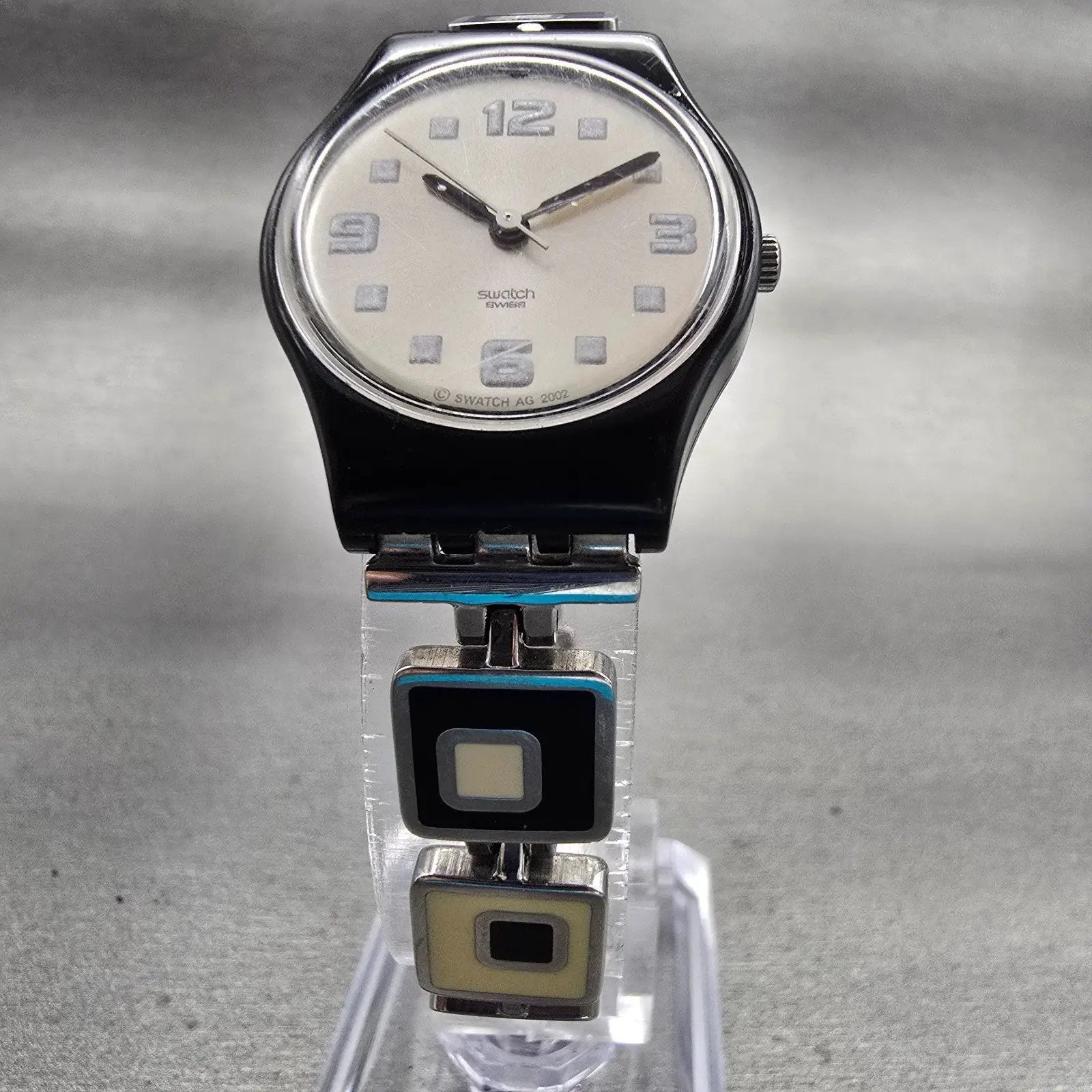 Swatch Lady Chessboard Watch Women Ivory Dial Black Case Round LB160G New Batt5