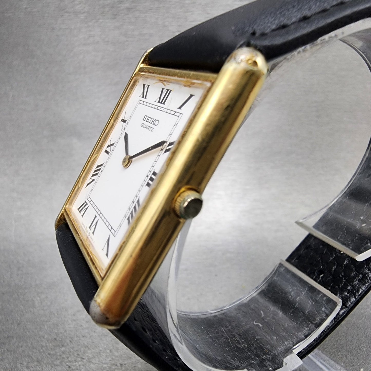Seiko Tank Watch Men 26mm White Dial Gold Tone Rectangle 5p305a89 New Battery2