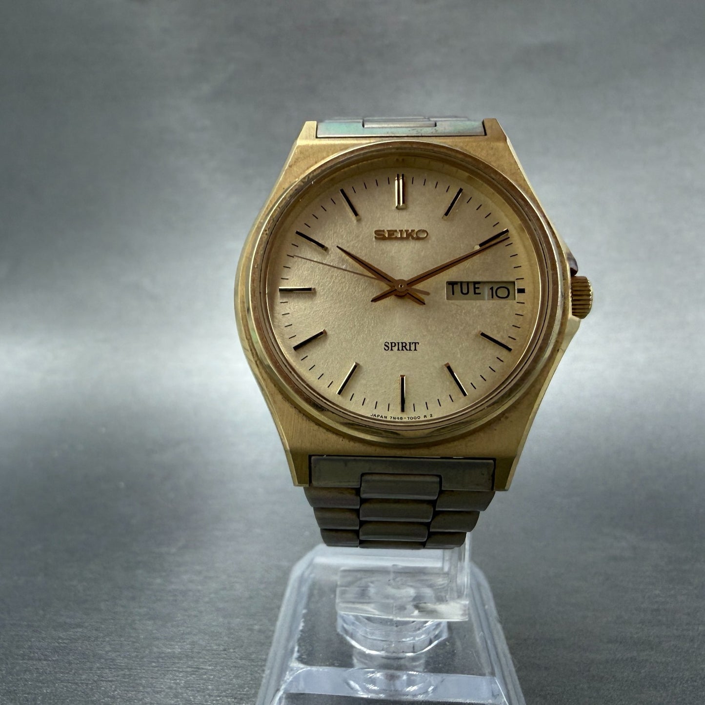 Seiko Spirit Watch Men 35mm Champagne Dial Gold Tone READ!!! Daydate New Battery5
