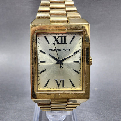 Michael Kors Nash Watch Women 27mm Champagne Dial Gold Tone Rectangle New Batt0