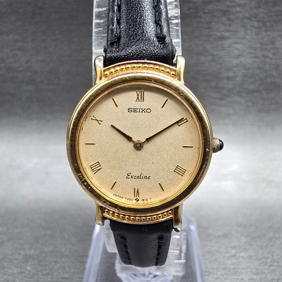 Seiko Exceline Watch Women 23mm Champagne Dial Gold Tone Round 7320-0370 New Bat0