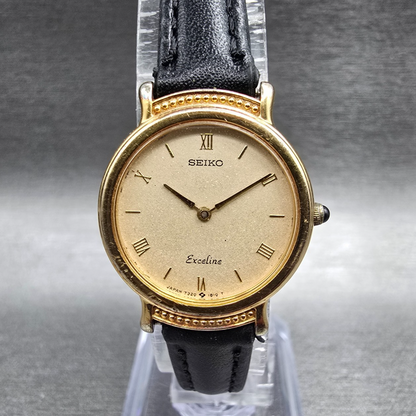 Seiko Exceline Watch Women 23mm Champagne Dial Gold Tone Round 7320-0370 New Bat0