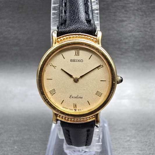 Seiko Exceline Watch Women 23mm Champagne Dial Gold Tone Round 7320-0370 New Bat0