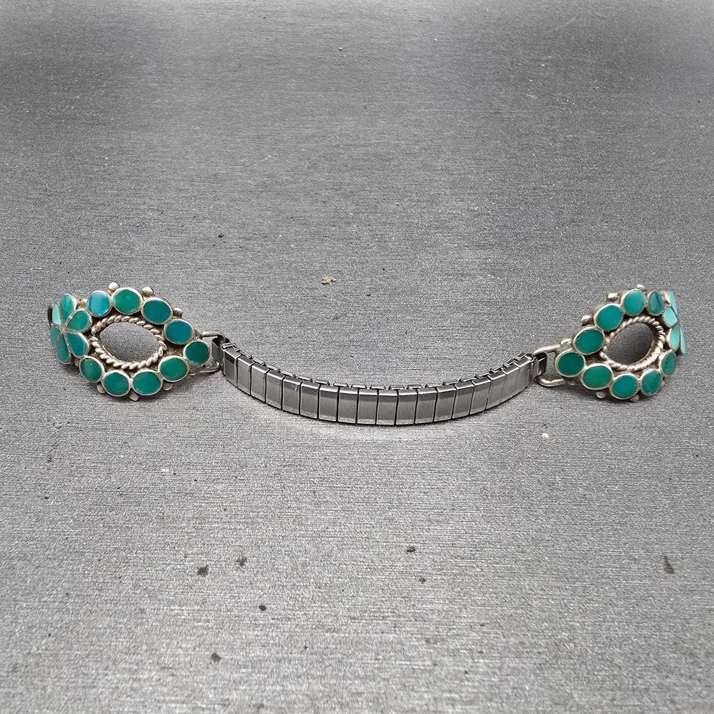Navajo Silver Watch Band Tips Turquoise Vintage Loops Women Blue Green0