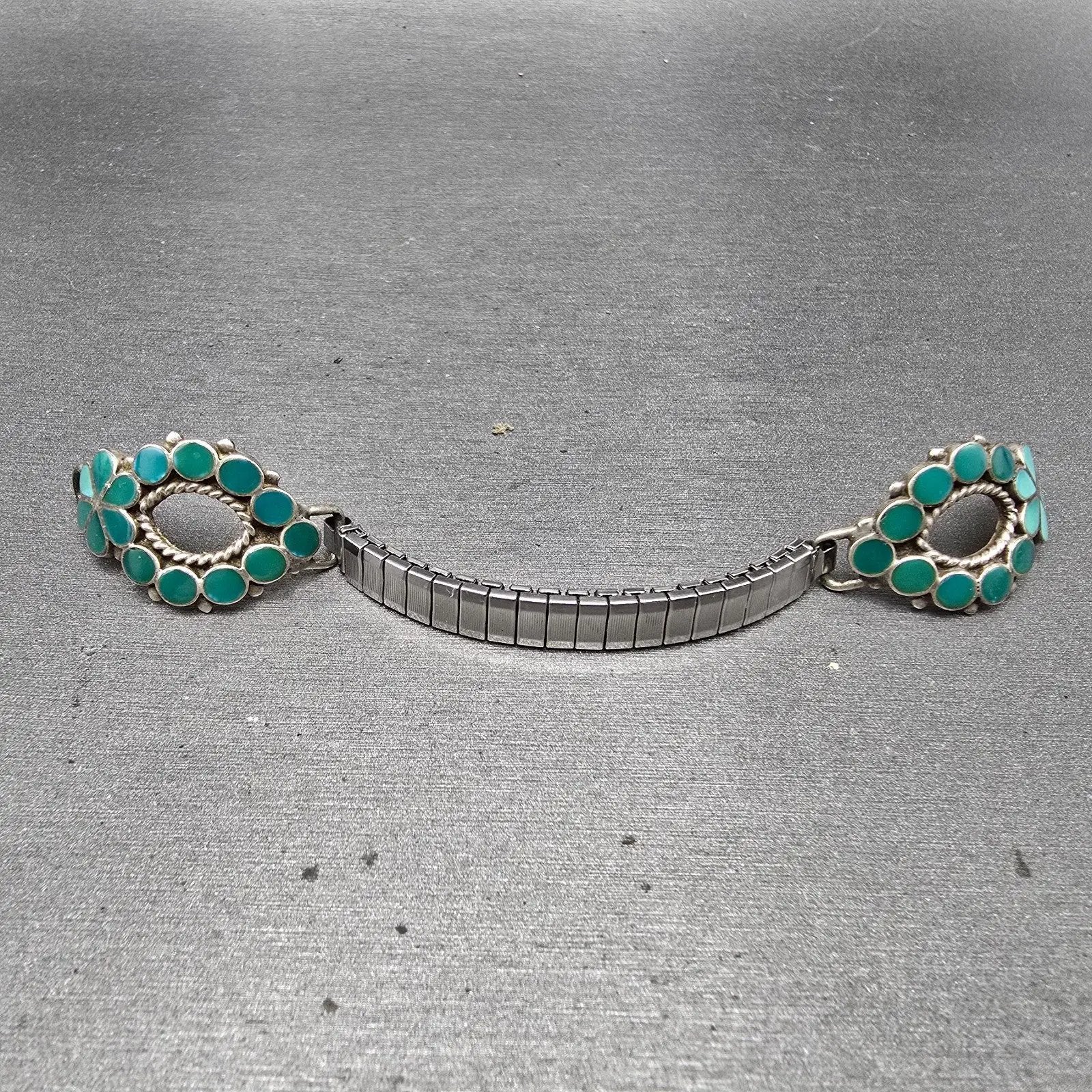 Navajo Silver Watch Band Tips Turquoise Vintage Loops Women Blue Green0