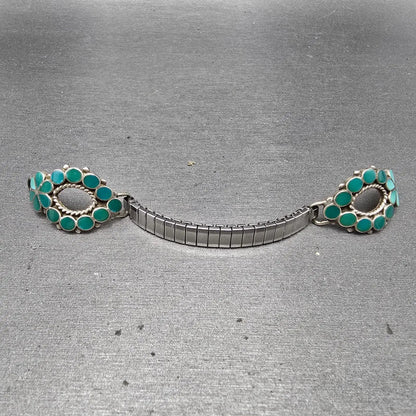 Navajo Silver Watch Band Tips Turquoise Vintage Loops Women Blue Green0