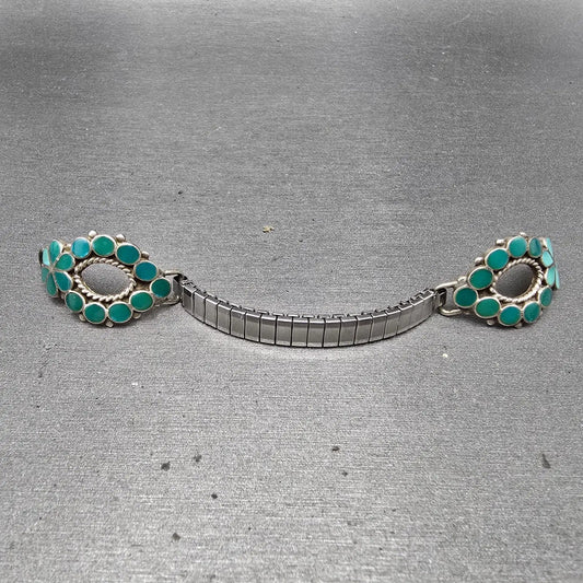 Navajo Silver Watch Band Tips Turquoise Vintage Loops Women Blue Green0