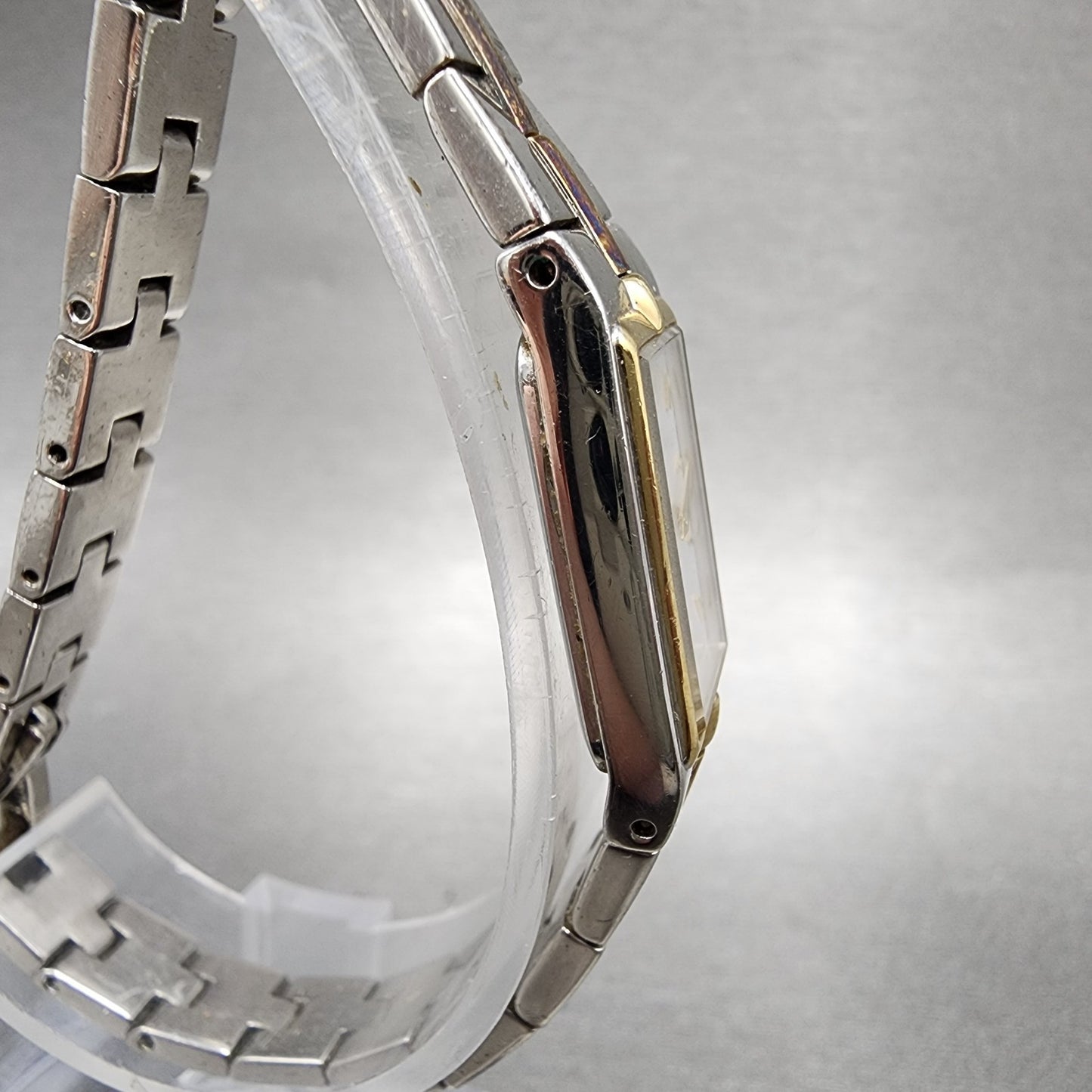 Seiko Tank Watch Women 13mm White Dial two Tone Rectangle 2E200AY0 New Battery3