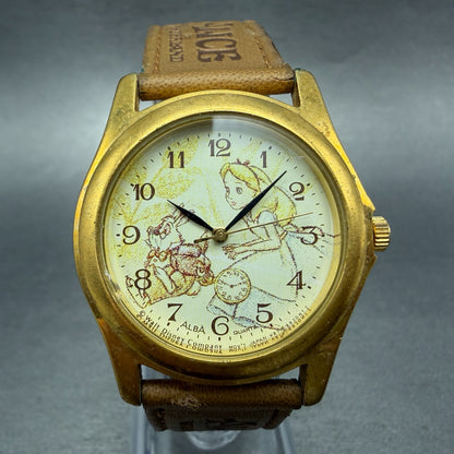 Seiko Alba Alice in Wonderland Watch Men 33mm Cream Dial Gold Tone New Battery0