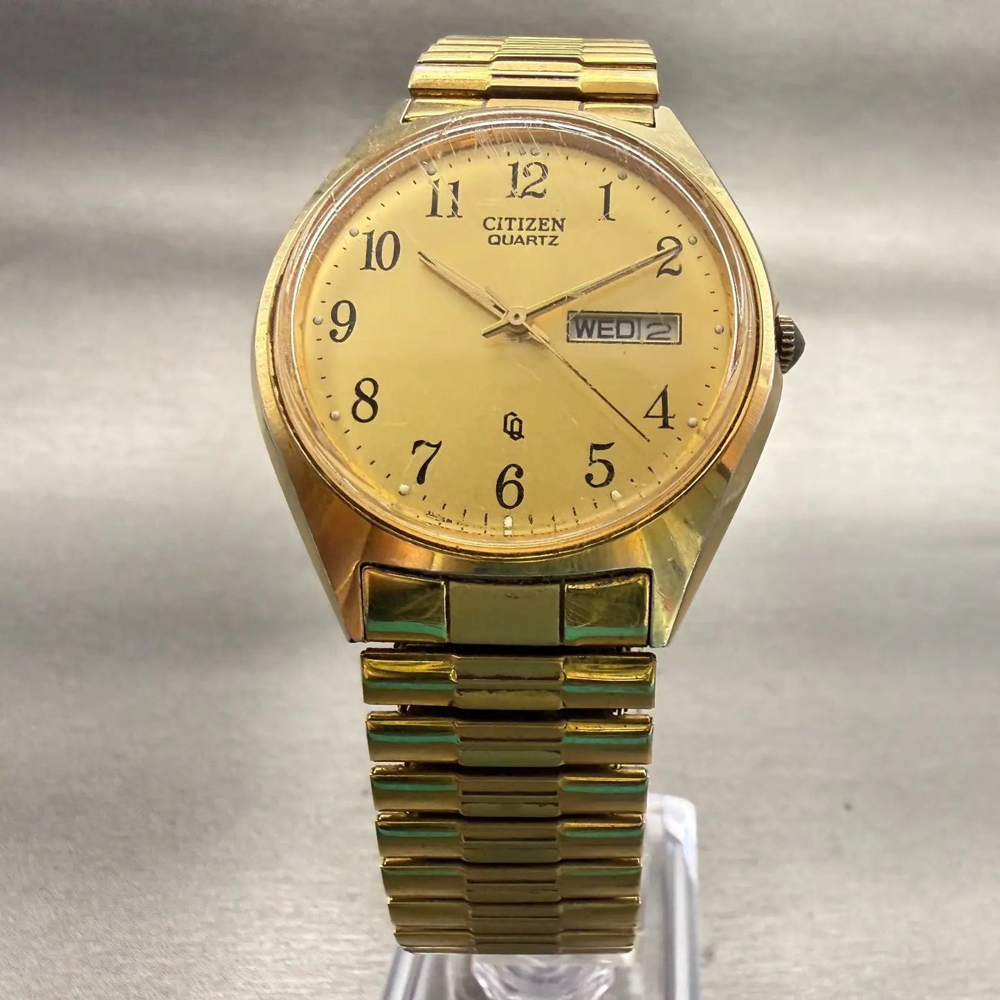 Citizen CQ Watch Men 35mm Gold Dial Gold Tone Daydate Round 6100-S24876 New Batt5