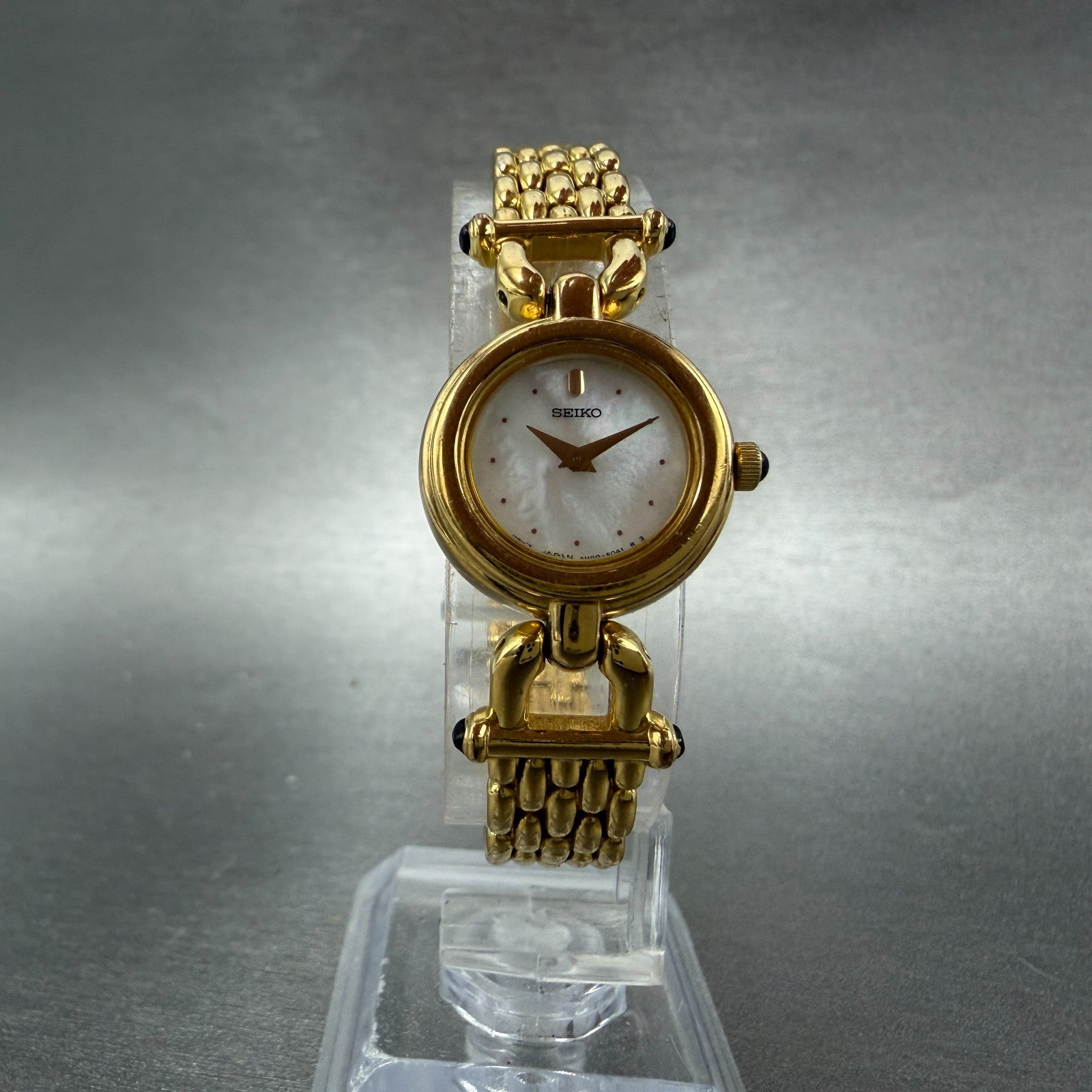 Seiko Watch Women 19mm MOP Dial Gold Tone Round 4N00-0588 New Battery Bracelet5