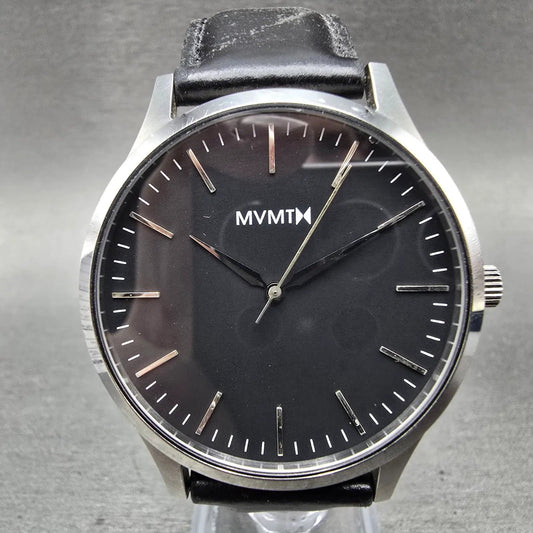 MVMT MT01-GML 40 Watch Men 40mm Black Dial Silver Tone Round Leather New Batt 120