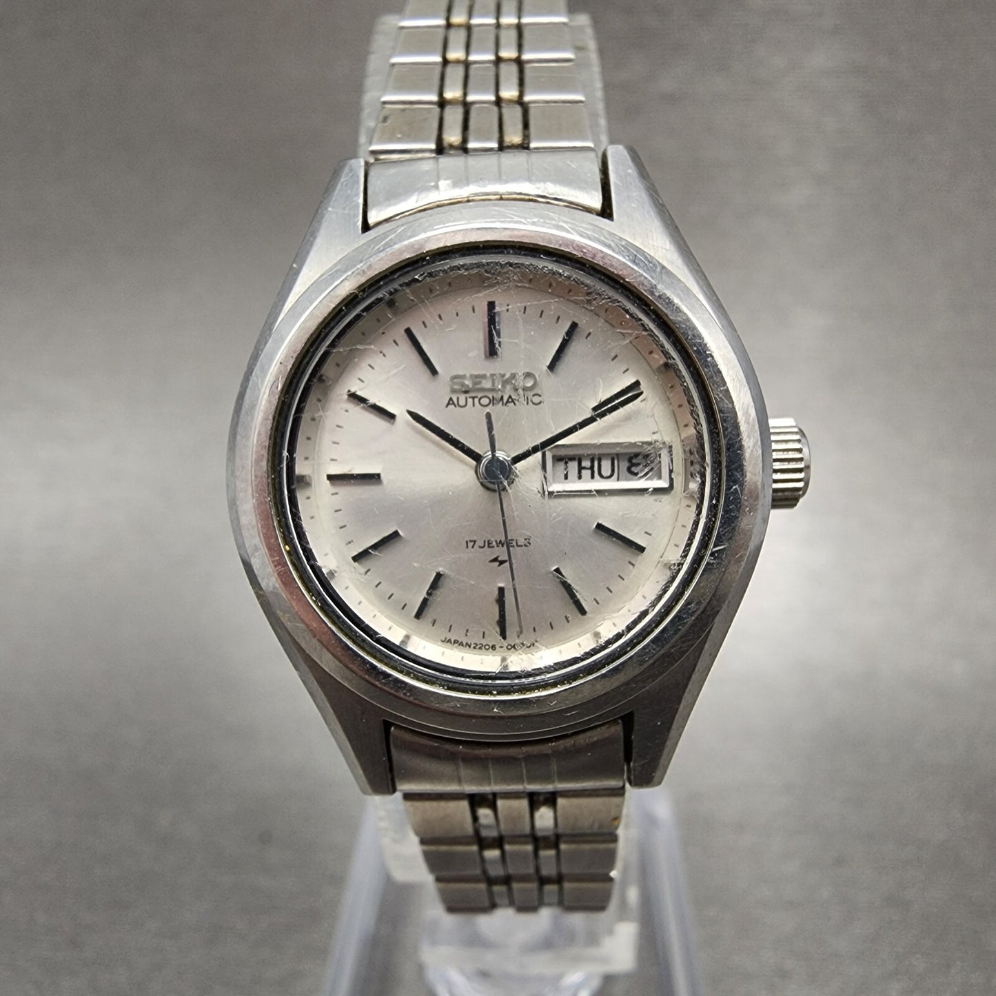 Seiko Automatic Watch Women 25mm Silver Dial Silver Tone Daydate 22050750 Runs0