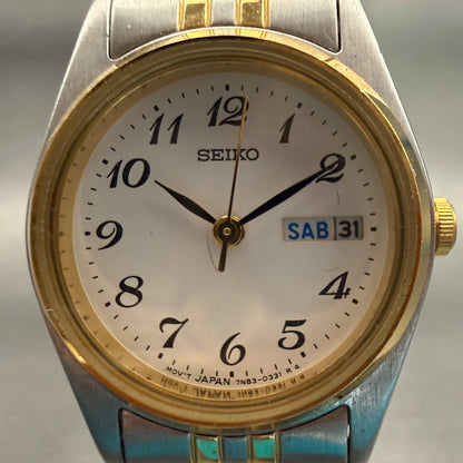 Seiko Watch Women 24mm White Dial Two Tone Daydate Round 7N83-0011 New Battery1