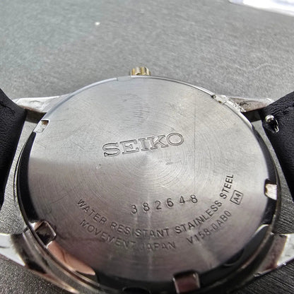 Seiko Solar Watch Men 37mm White Dial Two Tone Daydate Round V158-0AB0 Runs JP9