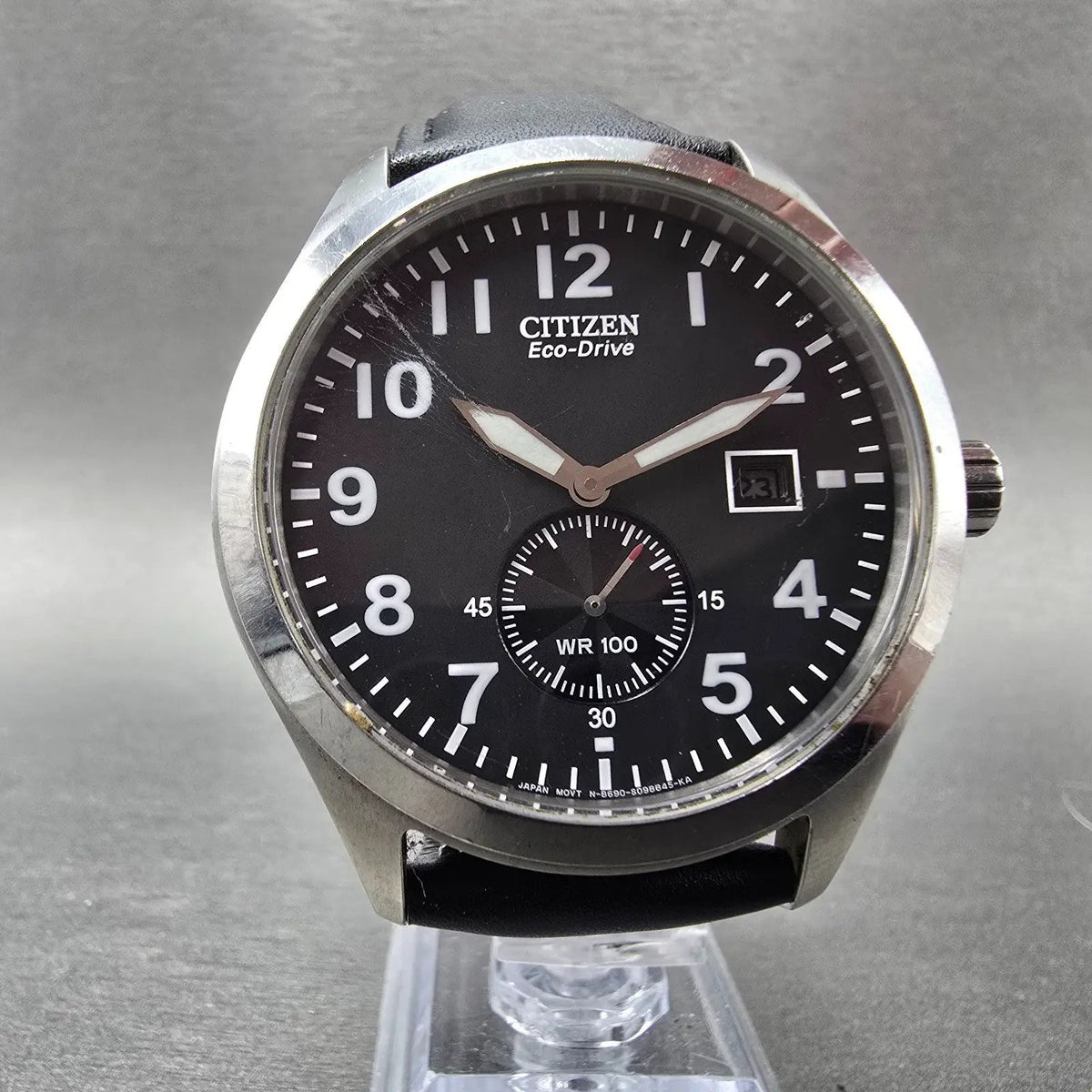Citizen Eco-Drive Watch Men 43mm Black Dial Silver Date B690-S066387 Runs JP5