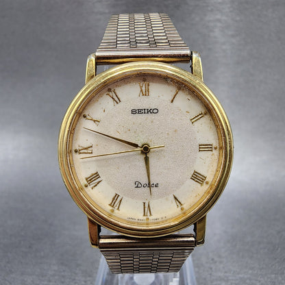 Seiko Dolce Watch Men 32mm White Dial Gold Tone 8n417030 New Battery READ!!!!!!0