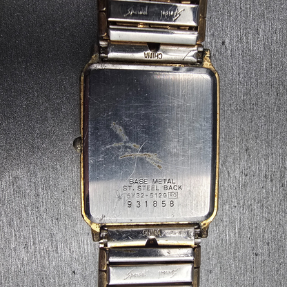 Seiko Tank Watch Men 25mm Gold Dial Gold Date Rectangle 5Y32-5129 New Battery10