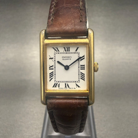 Seiko Tank Watch Women 18mm White Dial Gold Tone Rectangle 2Y00-5470 New Battery0