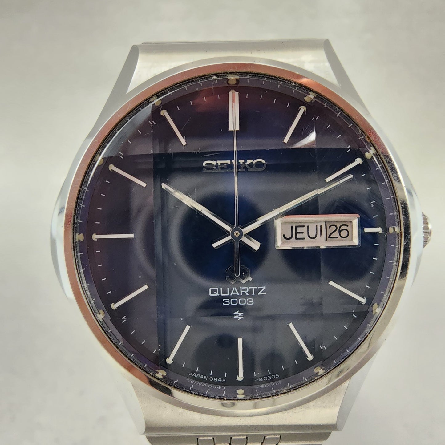 Seiko SQ 3003 Watch Men 37mm Blue Dial Silver Tone Daydate 08488038 New Battery1