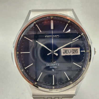 Seiko SQ 3003 Watch Men 37mm Blue Dial Silver Tone Daydate 08488038 New Battery1