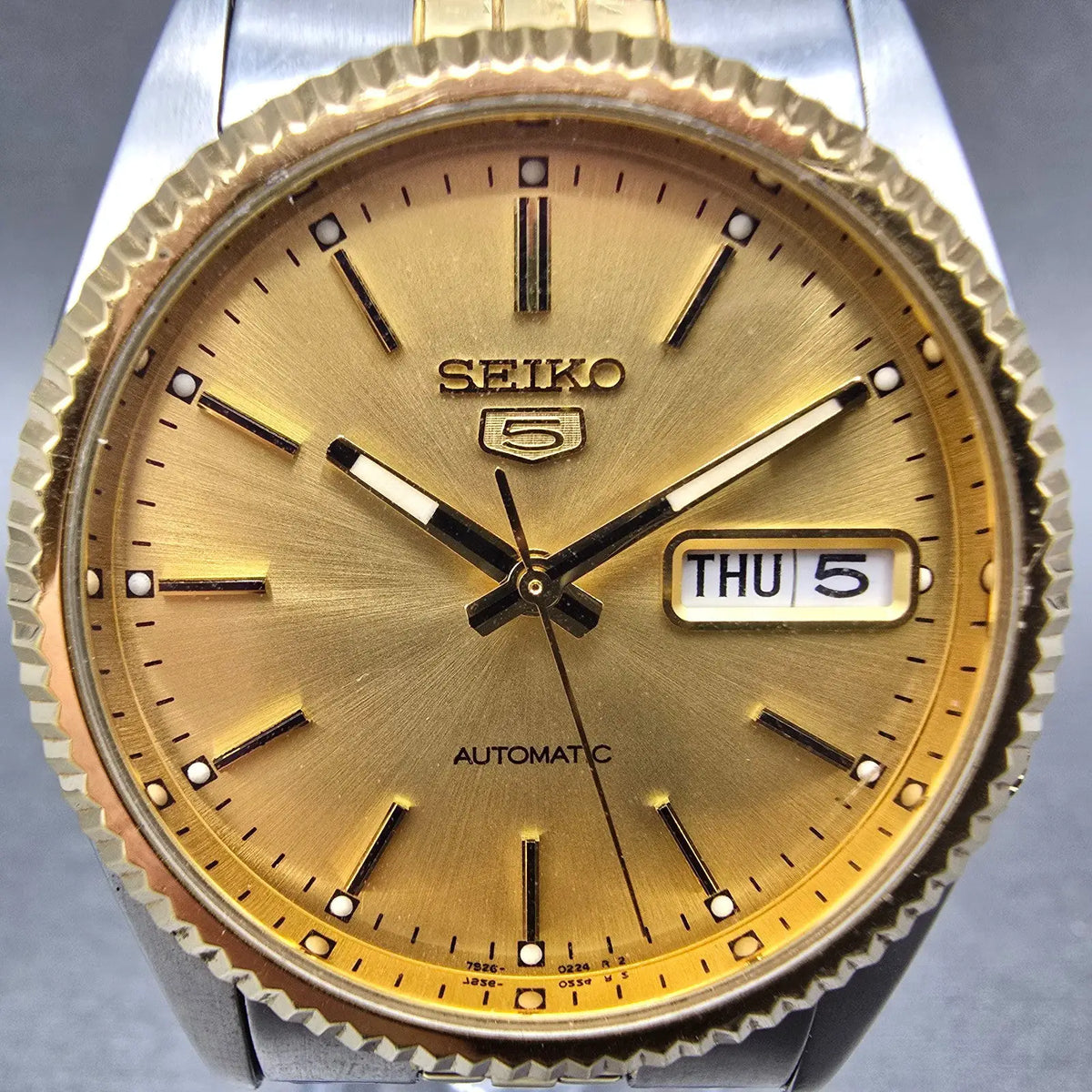 Seiko 5 Automatic President Watch Men 36mm Gold Dial Two Tone Daydate 7S26-05001