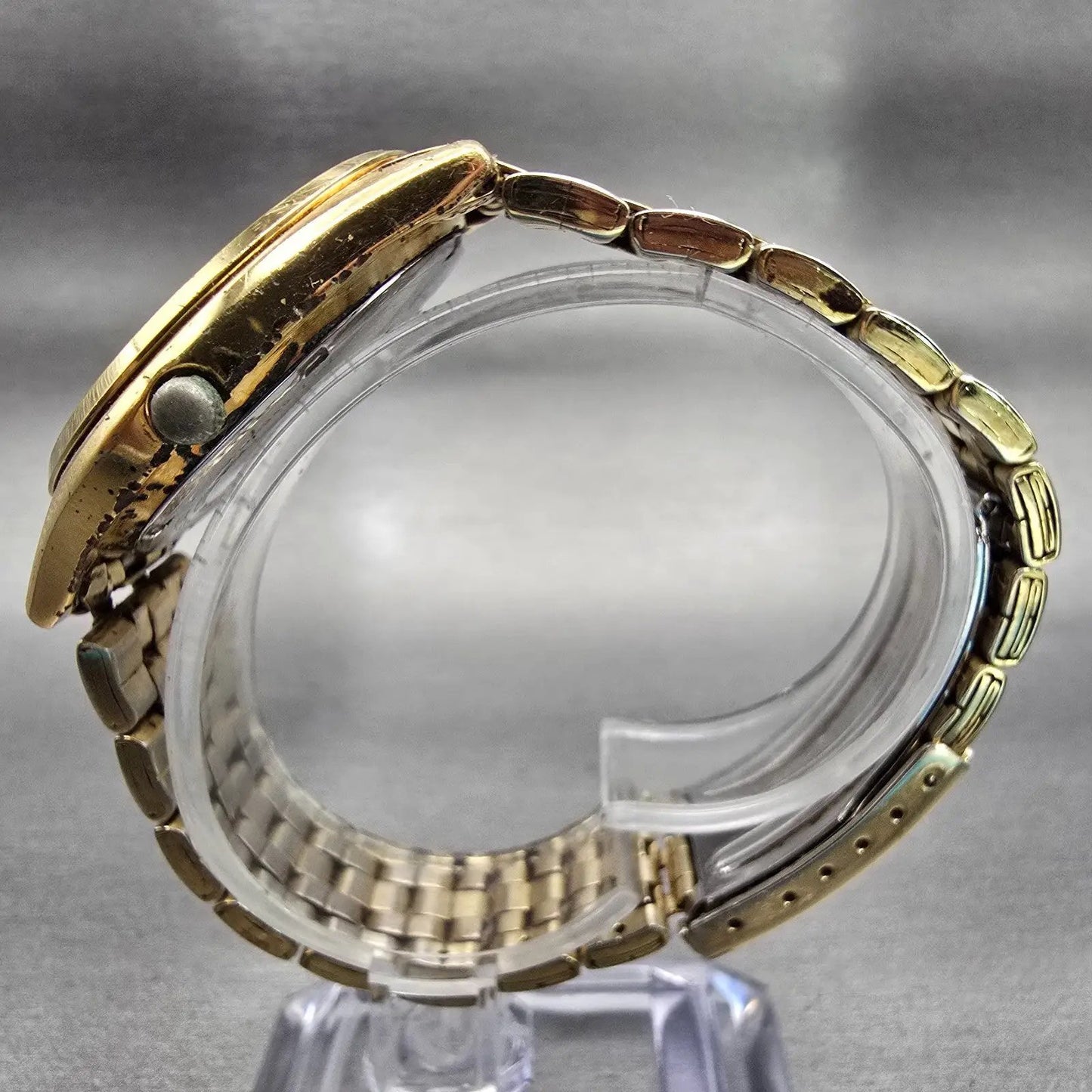 Seiko Watch Men 37mm Gold Dial Gold Tone Daydate Round 7N43-9048 New Battery VTG6