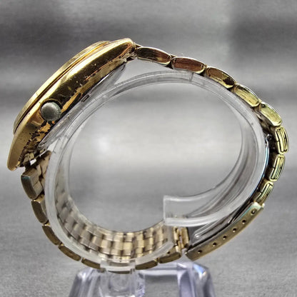 Seiko Watch Men 37mm Gold Dial Gold Tone Daydate Round 7N43-9048 New Battery VTG6