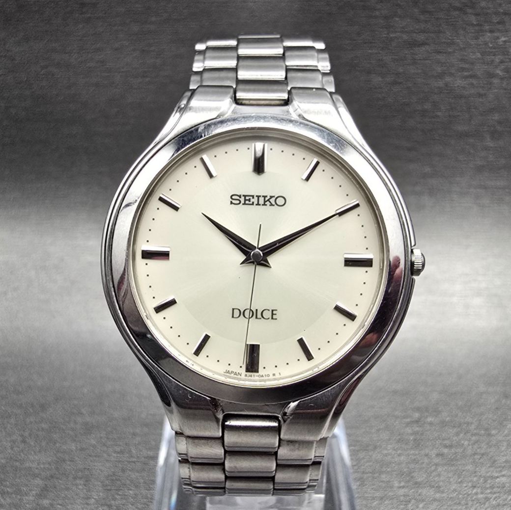 Seiko Dolce Watch Men 34mm Ivory Dial Silver Tone Round 8J41-0A10 New Battery0