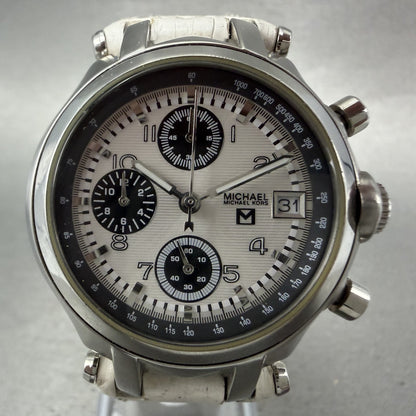 Michael Kors Chronograph Watch Women 36mm White Dial Silver Tone date New BattAB1