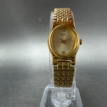 Seiko Watch Women 18mm Gold Dial Gold Tone Oval Vinatge V401-5109 New Battery HB5