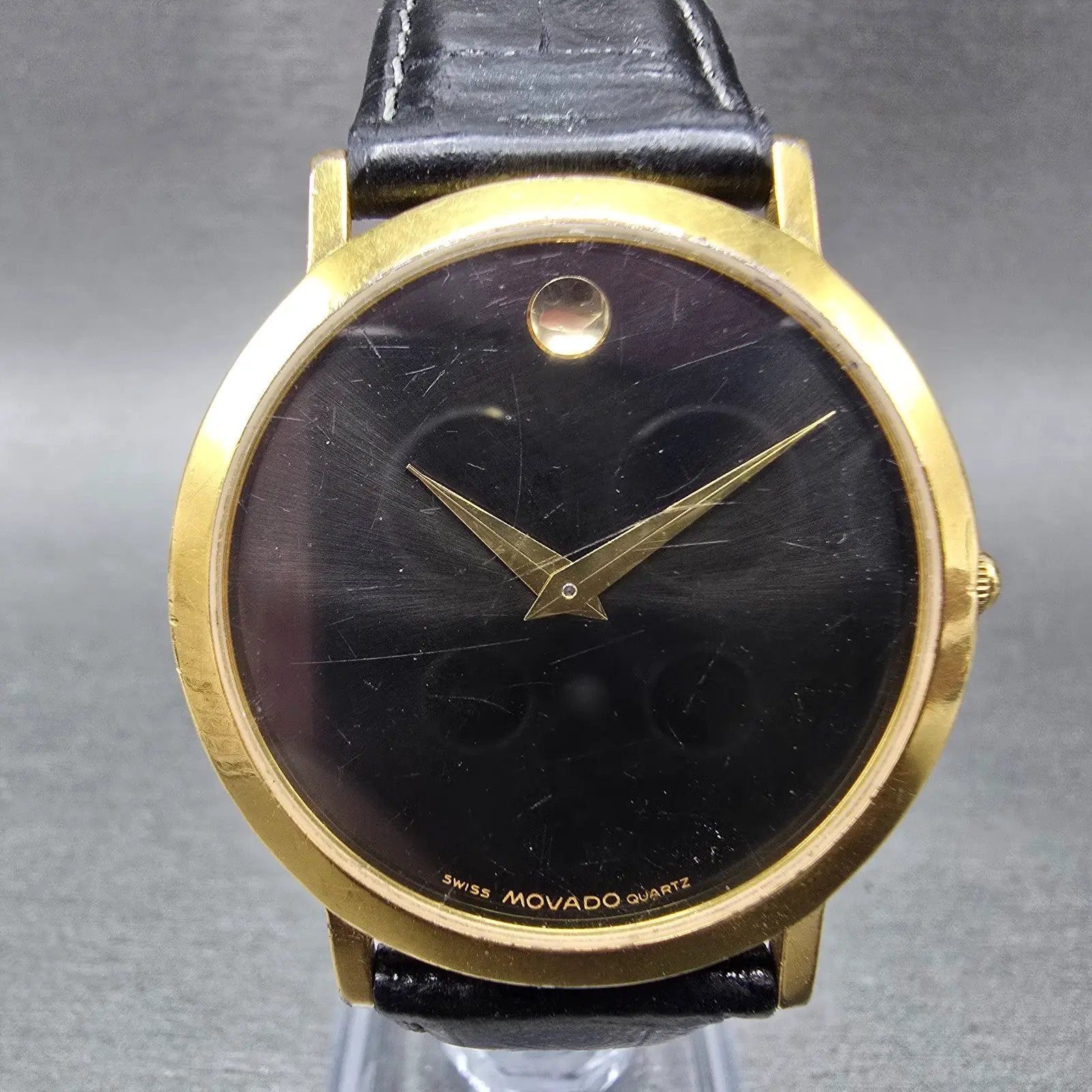 Movado Museum Watch Men 34mm Black Dial Gold Tone Round 87-66-0882 New Battery0