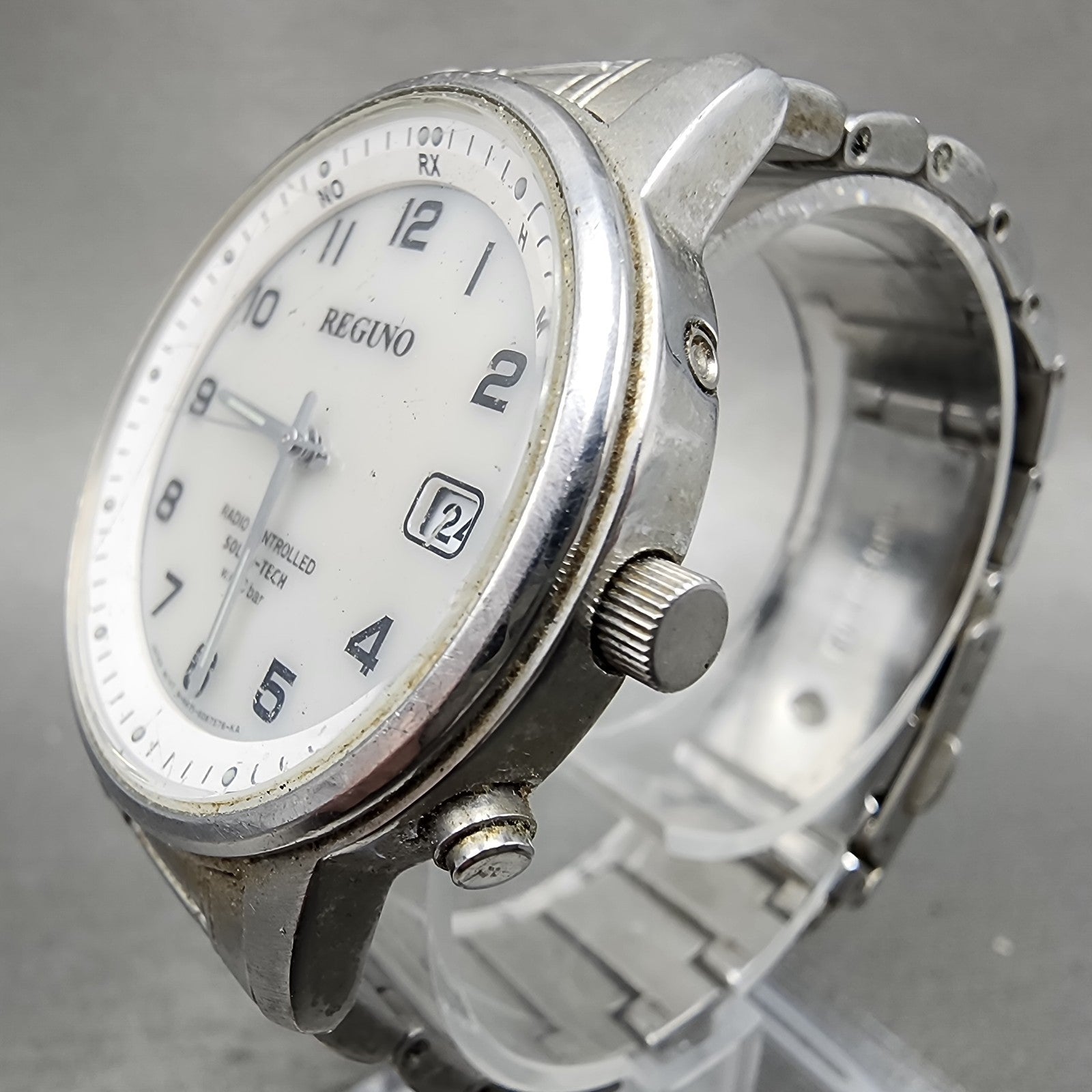 Citizen Reguno Atomic Watch Men 36mm White Dial Steel Date Solar Round Runs3