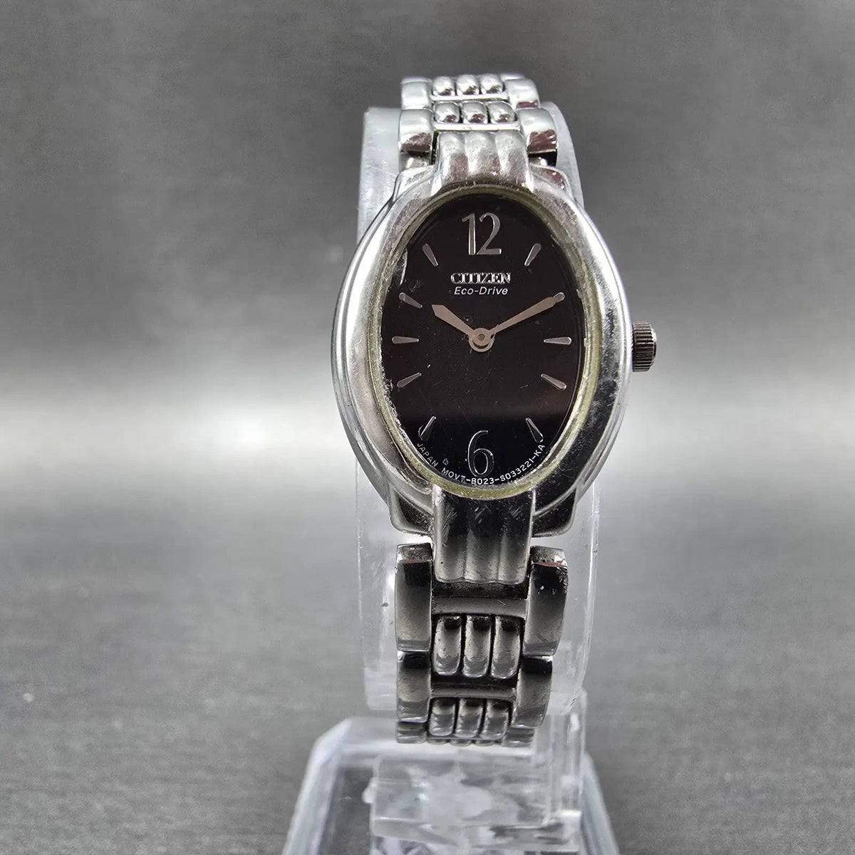 Citizen Eco-Drive Watch Women 18mm Black Dial Silver Tone Oval B023-S019117 Runs5
