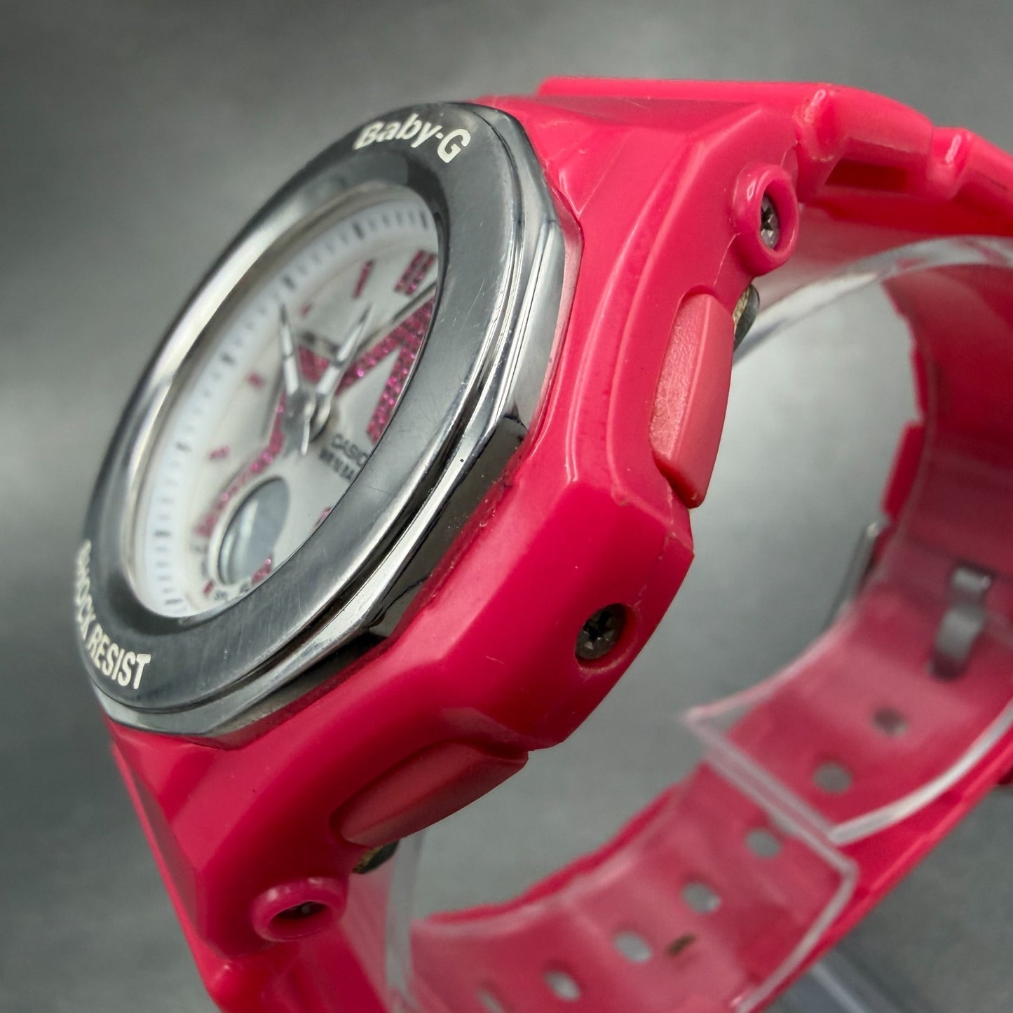 Casio Baby-G BGA-103 Watch Women 39mm Silver Dial Pink Analog Digital New batt2
